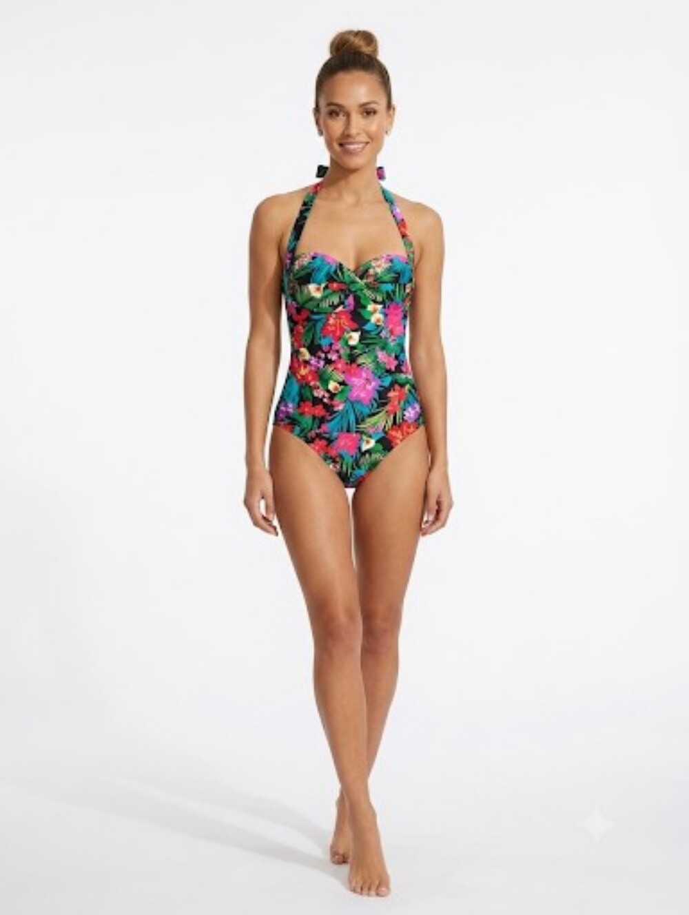 Catalina Tropical Floral Halter One-Piece Swimsuit | Sweetheart Neckline Sz 4/6
